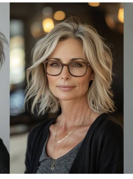 coupe de cheveux 70 ans et lunettes